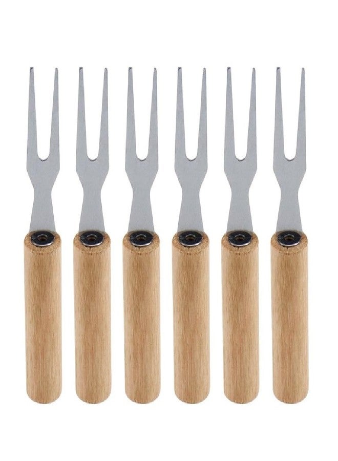 Prostuff.in 6 Pcs Wooden Handle Stainless Steel Fruit Fork Brown Color - Image 1